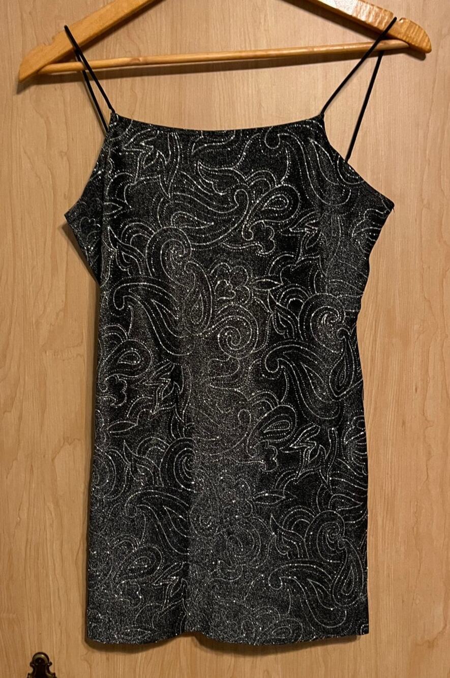 Vintage Y2K JUMP Sparkly Mini Dress Paisley Black Silver Whimsygoth Glam